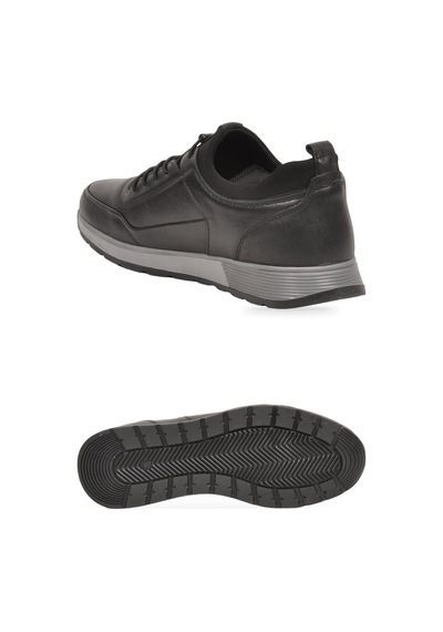 Castle Black Siyah Hakiki Deri Lastik Bağcıklı Erkek Casual Sneaker Ayakkabı 42158