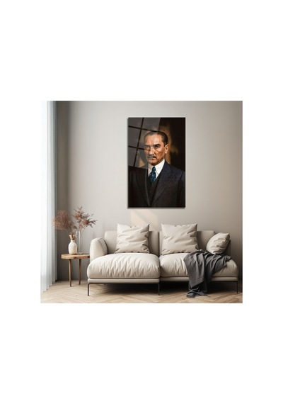 Atatürk Derin Bakışlı Portre Dekoratif Cam Tablo Atatürk Temalı Dekoratif Duvar Tablosu, Salon, Ofis Ve Çalışma Alanı Dekoru,