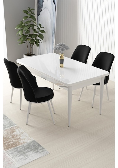 Canisa Concept Nil Serisi, 71x110 Sabit Mutfak Masa Takımı,beyaz Masa 4 Siyah Sandalye Masa Beyaz Sandalye Siyah Canisa Concept Nil Serisi, 71x110 Sabit Mutfak Masa Takımı,beyaz Masa 4 Siyah Sandalye Masa Beyaz Sandalye Siyah