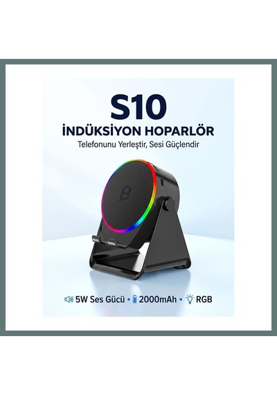 Bezos S10 5w Bluetooth + Temasıyla Ses Yükselten İndüksiyon Hoparlör 2000 Mah Rgb Işıklı Standlı 5in Speaker Ventra