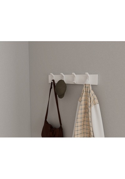 Hepsi3boyutlu Modern Duvar & Kapı Kanca Askılık - 4 Adet Beyaz Kanca Askılık - Model No : 2 Beyaz