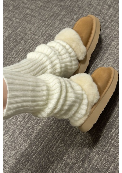 Ozzy Socks Tozluk Akrilik Triko Örgü Leg Warmer Ayak Isıtıcı Ekru Ekru