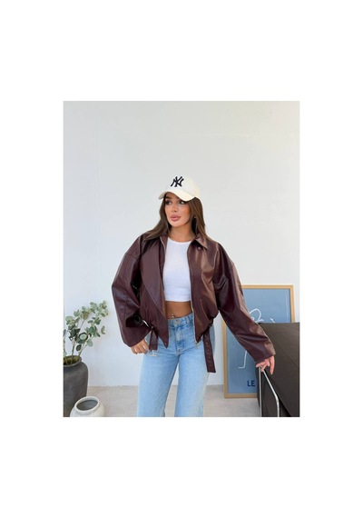Meecy Kadın Zr Model Yeni Sezon Viral Deri Ceket Bordo Bordo
