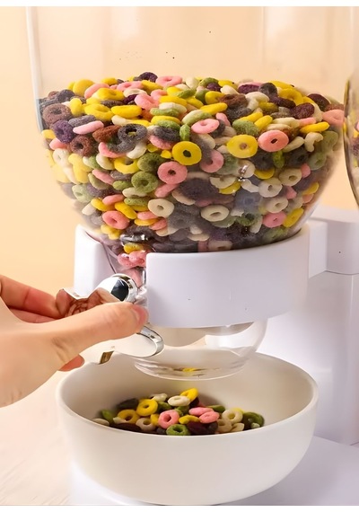 2 Li Cornflakes Dispenseri 7 L Çift Hazneli Müsli Granola Kuruyemiş Kahvaltı Tahılları Sunum Aparatı Beyaz