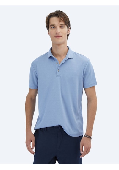 Kip Mavi Jakarlı Polo Yaka T-shirt Mavi Kip Mavi Jakarlı Polo Yaka T-shirt Mavi