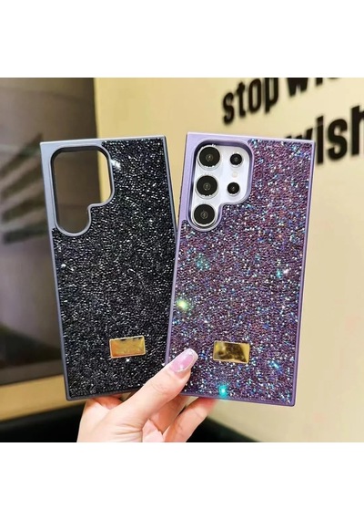 Samsung Galaxy S24 Ultra İle Uyumlu Elmas Desen Taşlı Kılıf 2 Mm Kamera Çıkıntı Koruma, Işıltılı Lüks Şık Darbe Emici Kapak Çöl Titanyum
