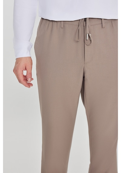 Erkek Vızon Slim Fit Dar Kesim Beli Bağlamalı Yan Cepli Pantolon Vizon