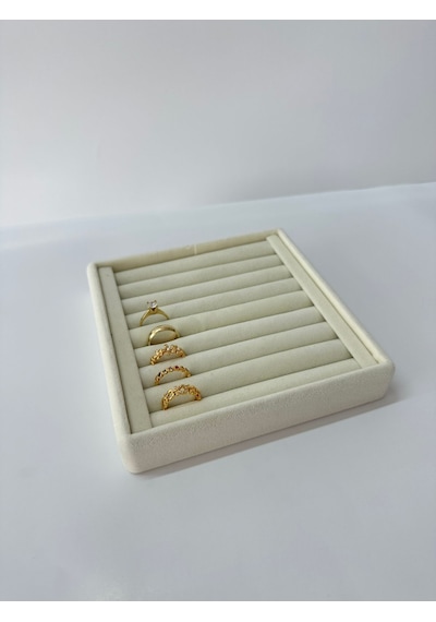 Yerli Üretim Süet Kumaş Krem Renk 15 Cm / 15 Cm Yüzük Sergileme S Krem