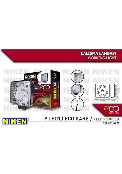 Nıken Calısma Lambası 9 Ledlı Kare Eco Serı 27-22w 12v 24v AOD-NIKEN 052 002 01 01