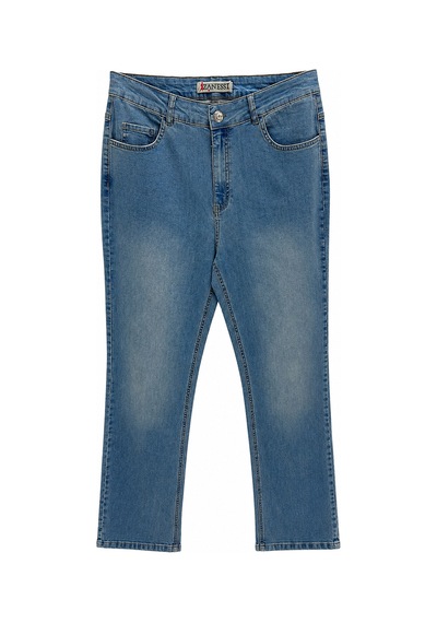 Zanessi Fashıon Büyük Beden Fermuarlı Denim Kadın Pantolon Mavi