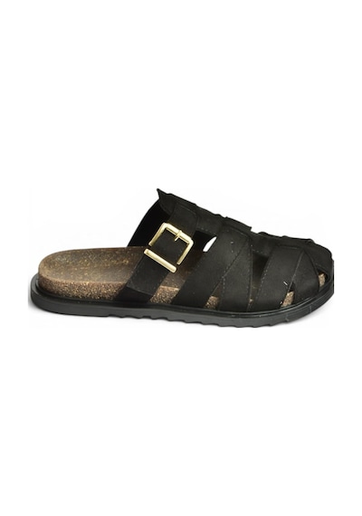 Fox Shoes Y596549502 Siyah Süet Tokalı Önü Kapalı Kadın Terlik