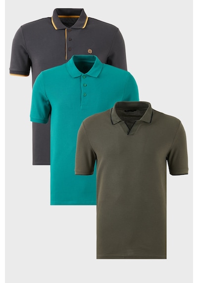 Buratti Pamuklu Regular Fit 3'Lü Paket Erkek Polo Yaka T Shirt 59029641827S3 Haki-Antrasit-Benetton