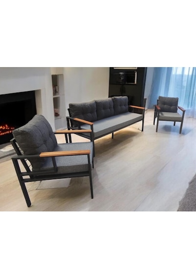 Pimango Pi Elize Bahçe Ve Balkon Mobilyası 3+1+1 Antrasit - Gri