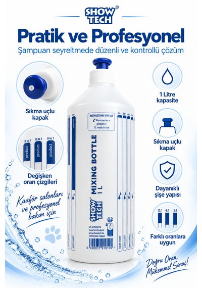 Showtech Konsantre Şampuan Seyreltme Şişesi 1 Lt - Ölçekli