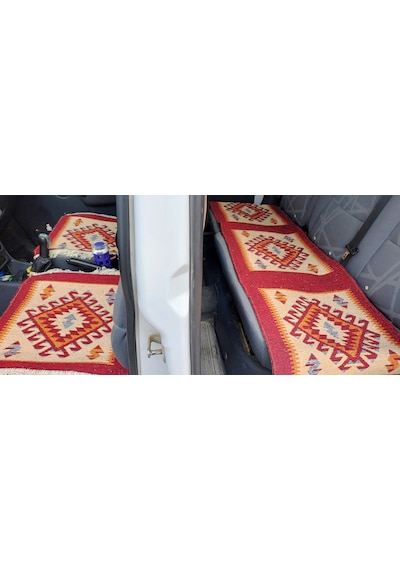 Reversible Oto Koltuk Kilim Seti 3 Parça Makine Dokuma Akrilik & Polyester Saçaklı - Kırmızı