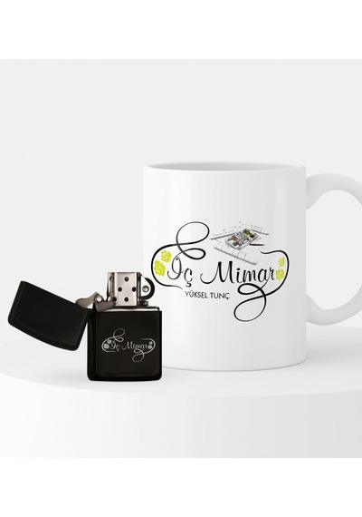 Bk Gift Kişiye Özel İç Mimar Temalı Çakmak Ve Kupa Seti - 1
