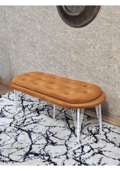 Zafir Ufo Oturak Bench - Beyaz Boyalı Telli Ayak - Oturak - Bench - Puf - Yatak Ucu Pufu Turuncu