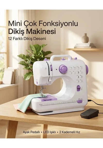 Çok Fonksiyonlu Mini Dikiş Makinesi 12 Dikiş Seçenekli 2 Kademeli Hız Ayarlı Diğer
