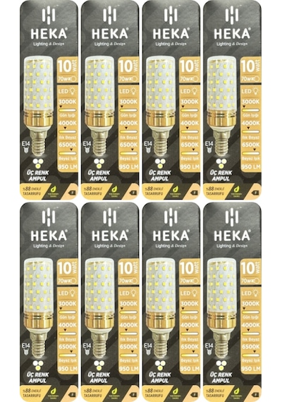 8 Adet Heka 10w 70w Sarı-günışığı-beyaz E14 Duylu Üç Renkli Led Mısır Ampul