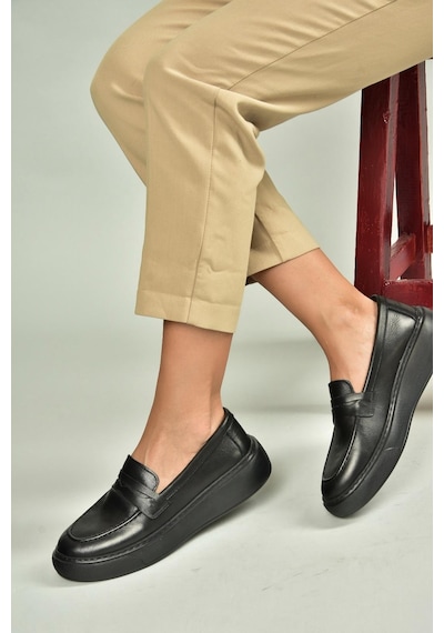 Fox Shoes U555026103 Siyah Hakiki Deri Günlük Kadın Ayakkabı Siyah-hakiki Deri