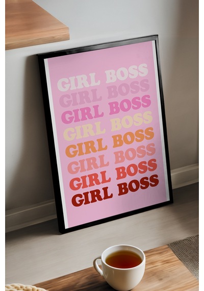 Girl Boss Doğal Ahşap Çerçeveli Poster, Dekoratif Genç Kız Duvar Tablosu