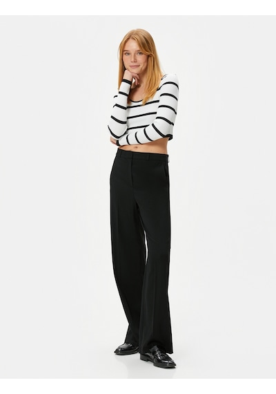 Koton Crop Triko Kazak U Yaka Fitilli Siyah Çizgili 4sak90042ht 4SAK90042HT9S9 Siyah