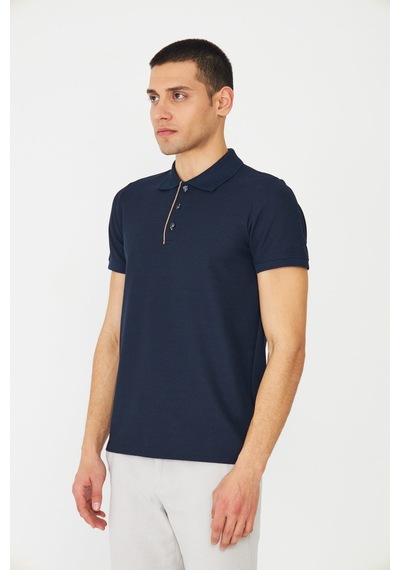 Lacivert Modern Kesim Polo Yaka Erkek T-shirt Laci