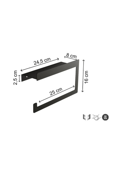 Zeva Tasarım Modern Metal Raflı Siyah Metal Havlu Askısı Duvara Monte Havlu Tutacağı 25 Cm Siyah