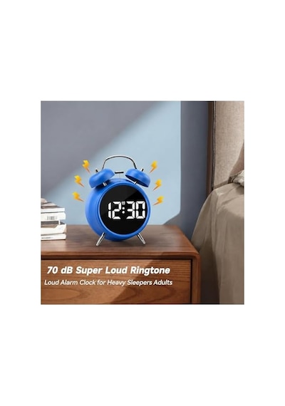 Çift Çanlı Dijital Alarm Saati 70db Yüksek Sesli, Led Ekranlı, Sıcaklık Ve Tarih Gösterimli, Sessiz Çalış Çok Renkli 60460648