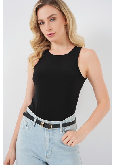 Bigdart Kadın Halter Yaka Çıtçıtlı Body 972 - Siyah