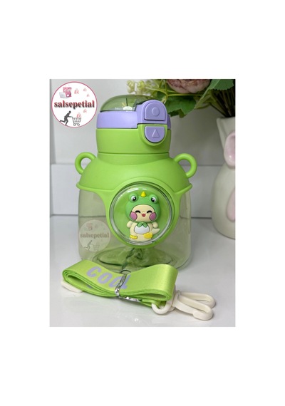 Ayıcık Su Matarası Ayıcıklı Suluk Figürlü Su Şişesi Ayıcık Matara Askılı Pipetli Matara 750ml Yeşil
