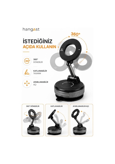 Manyetik Telefon Tutucu Vakumlu 360 Dönebilen Katlanabilir Masa, Araç Ve Cam Uyumlu Telefon Standı Siyah Manyetik Telefon Tutucu Vakumlu 360 Dönebilen Katlanabilir Masa, Araç Ve Cam Uyumlu Telefon Standı Siyah