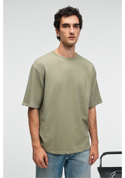 Grımelange Vıntage Erkek Kısa Kollu Yuvarlak Yaka Dokulu Gofre Kumaş Regular Fit Haki T-shirt Haki