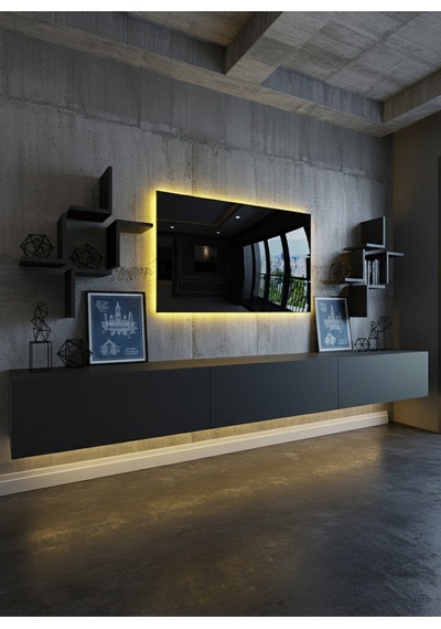 Resital Duvara Monte Ledli 270 Cm Tv Ünitesi Duvar Raflı - Ll6048 Antrasit