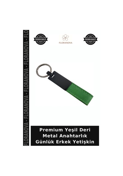 Premium Yeşil Deri Metal Anahtarlık Günlük Erkek Yetişkin