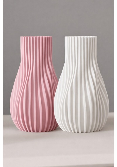 Modern Dekoratif Vazo Beyaz 22 Cm Pembe Pembe