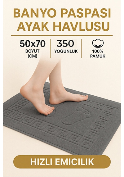 Serra 5 Adet %100 Pamuk En Iyi Emici Ayak Havlusu Konforlu Banyo Paspası 50x70cm Antrasit