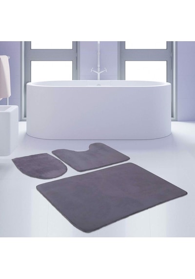 Bonny Home Unicolor Düz Gri 3lü Banyo Paspası Halısı Seti Kaymaz Krem