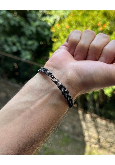 Kazzaze Gümüş Kazaziye Siyah Beyaz Örgü Bileklik BIL018