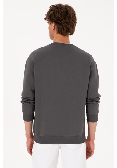 U.S. Polo Assn. Erkek Comfort Fit Bisiklet Yaka Şardonlu Gri Basic Sweatshirt 50313757-VR024