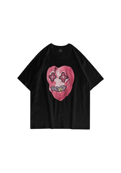 Startmore Unisex Kalp Beyaz Tshirt Siyah