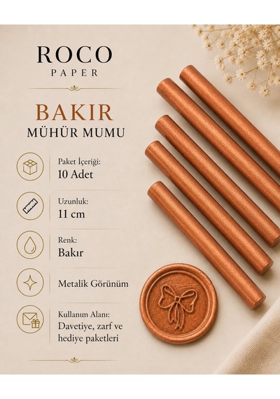 Bakır Silindir Mühür Mumu, 10 Adet - 11 Cm, Zarf Ve Davetiye Mühr Diğer