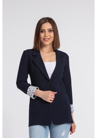 Jument Yakalı Cepli Uzun Kol Katlamalı Blazer Kumaş Ceket-Lacivert