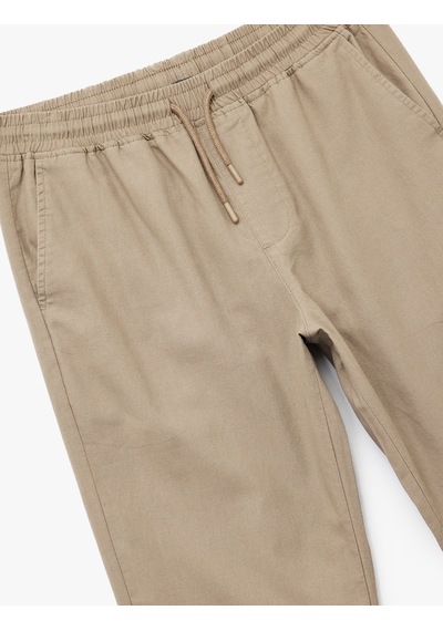 Koton Beli Bağcıklı Cep Detaylı Keten Pamuk Karışımlı Chino Pantolon Kahverengi 5sam40037hw Kahve