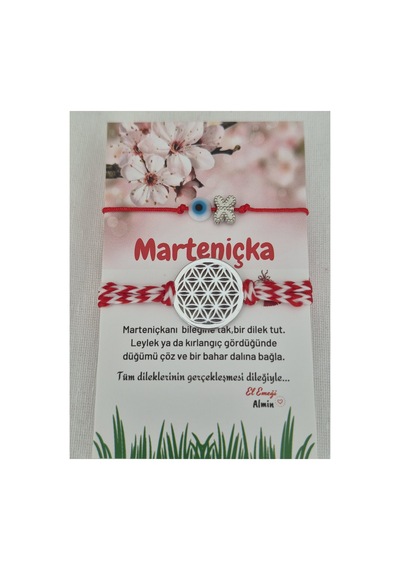 Yaşam Çiçeği Marteniçka Ve Nazar Boncuklu Kırmızı İp Şans Bilekliği Gümüş Gümüş