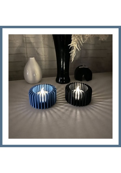 Buradabulabilirsin 3d Baskı Modern Çizgili Mumluk - Tealight Mumluk 1 Adet -mavi Bbz