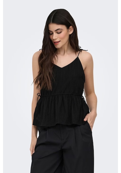 Only Onlnele Regular Fit V Yaka Bağlama Detaylı İnce Askılı Bluz Bluz 15370325 Siyah