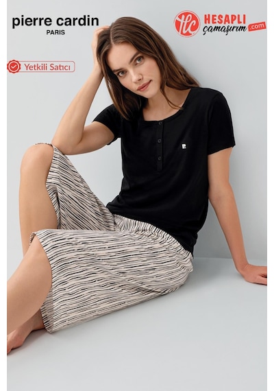 Pierre Cardin Paris Premium Kadın Modal Pamuklu Rahat Kesim Kısa Kollu Kapri Pijama Takım Siyah Pierre Cardin Paris Premium Kadın Modal Pamuklu Rahat Kesim Kısa Kollu Kapri Pijama Takım Siyah