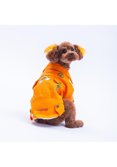 Turuncu Cancun - Cancún Ceket Gabardin Çıtçıtlı Kedi Köpek Ceketi Kedi Köpek Kıyafeti Kedi Köpek Elbisesi