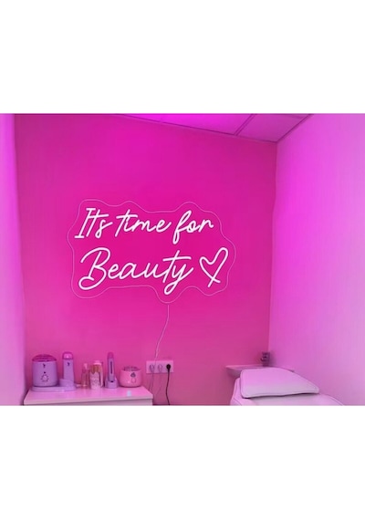 It's Time For Beauty Yazılı Ve Şekilli Neon Tabela Pembe